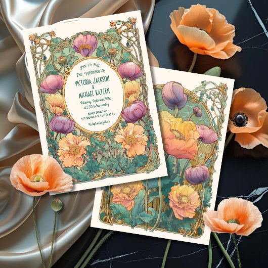 Art Nouveau Floral Wedding Invitation Einladung