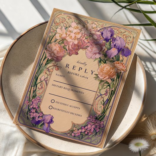 Art Nouveau Floral Wedding RSVP Karte
