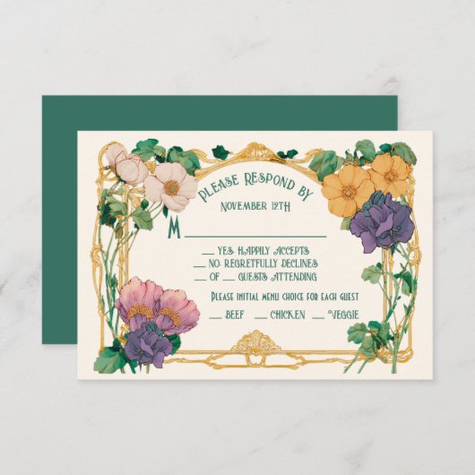 Art Nouveau Floral Wedding RSVP response card Einladung (Vorne/Hinten)