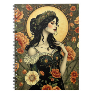 Art Nouveau Floral Woman Illustration Notizblock