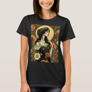 Art Nouveau Floral Woman Illustration T-Shirt