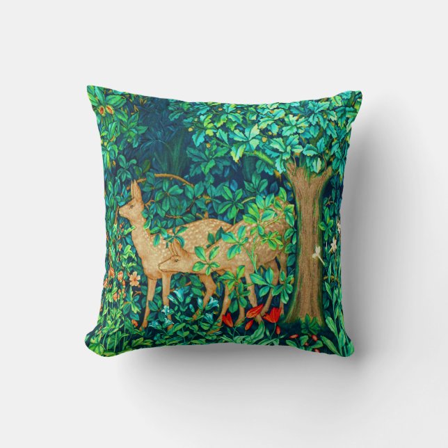 Art Nouveau Forest Deer Tapestory Print Kissen (Vorderseite)