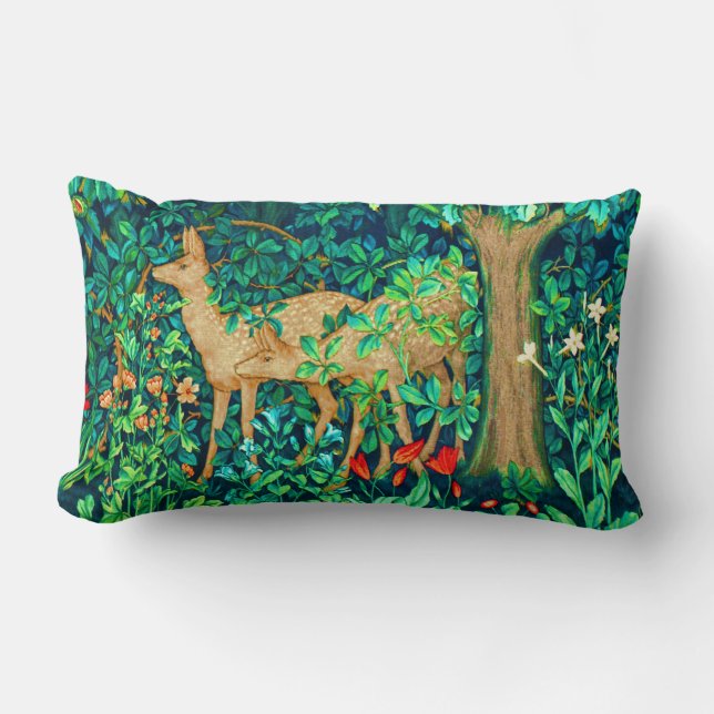 Art Nouveau Forest Deer Tapestory Print Lendenkissen (Vorderseite)