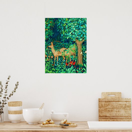 Art Nouveau Forest Deer Tapestory Print Poster (Küche)