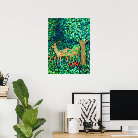 Art Nouveau Forest Deer Tapestory Print Poster (Heimbüro)