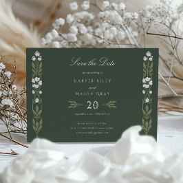 Art Nouveau Forest Green Save the Date Card Einladung