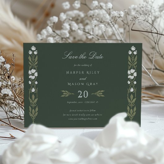 Art Nouveau Forest Green Save the Date Card Einladung