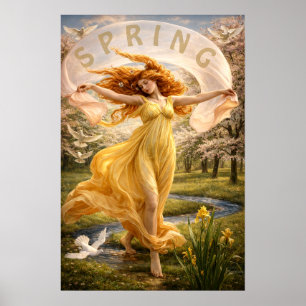 Art Nouveau Frau auf einer blühenden Wiese Poster