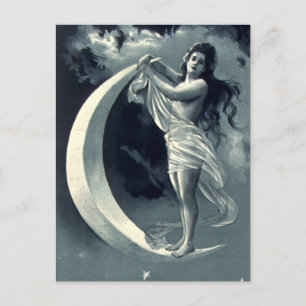 Art Nouveau Frau auf zunehmendem Mond Postkarte