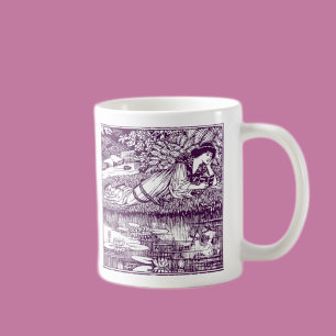 Art Nouveau Frau beim Lesen am Seerosenteich Vin Kaffeetasse