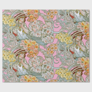 Art Nouveau Frau & Blumenmuster von Mucha Geschenkpapier