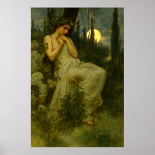 Art Nouveau Frau im Garten unter einem Junimonat Poster