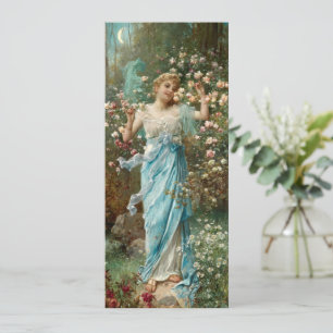 Art Nouveau Frau in Blumen unter einem Halbmond Karte