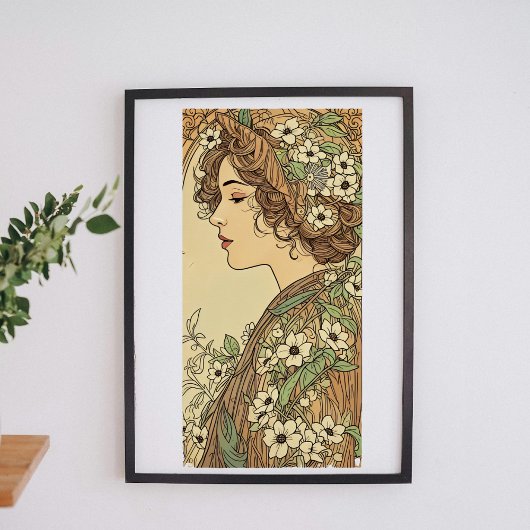 Art Nouveau Frau mit Frühlingsblumen  Poster