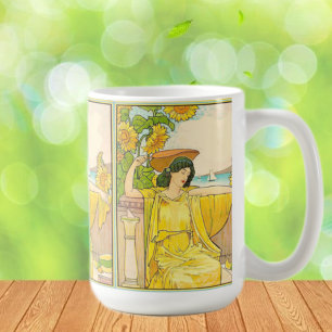 Art Nouveau Frau mit Sonnenblumen Kaffeetasse