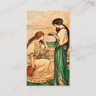 Art Nouveau Frauen am Meer lesend im Vintage-Stil  Visitenkarte