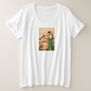 Art Nouveau Frauen beim Lesen am Meer im Vintage-S Große Größe T-Shirt