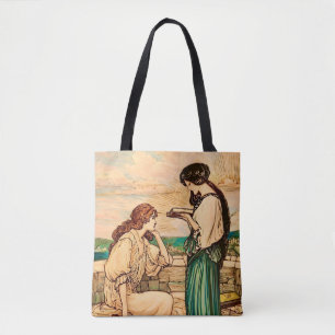 Art Nouveau Frauen beim Lesen am Meer im Vintage-S Tasche
