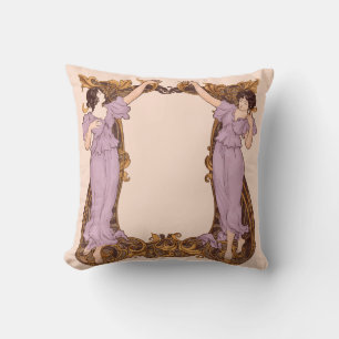 Art Nouveau Frauen Blumenrahmen Vintage Dekorativ Kissen