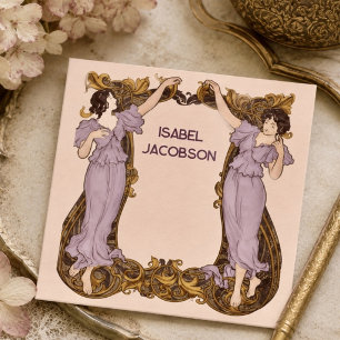 Art Nouveau Frauen Blumenrahmen Vintage Dekorativ Quadratische Visitenkarte