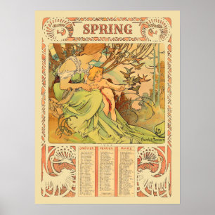 Art Nouveau Frühlingskalender aus der viktorianisc Poster
