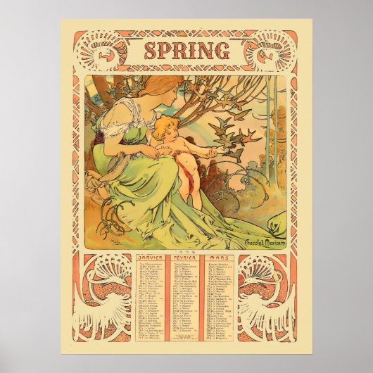Art Nouveau Frühlingskalender aus der viktorianisc Poster (Vorne)