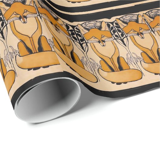 Art Nouveau-Füchse-Illustration | Waldtiere Geschenkpapier (Rolleneckpunkt)