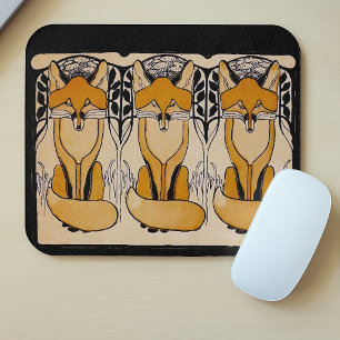 Art Nouveau Füchse Illustration Waldtiere Mousepad