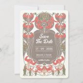 Art Nouveau Fuchsia Elegante Save the Date Einladung (Vorderseite)