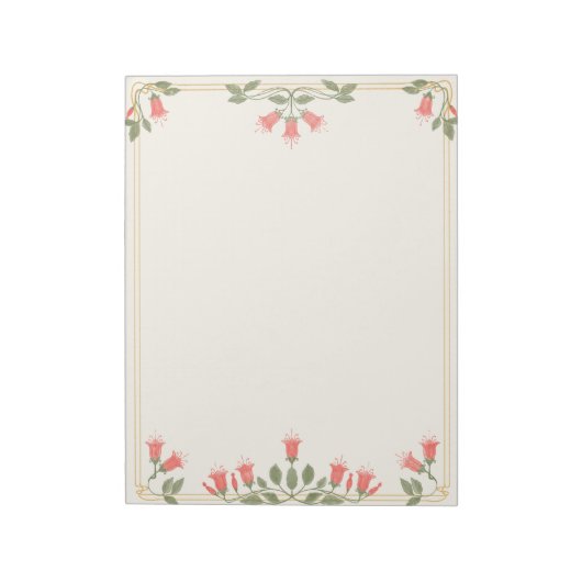 Art Nouveau Fuchsia Floral Border Notepad Notizblock (Rotiert)