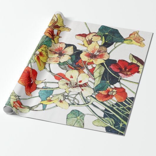 Art Nouveau Garden Nasturtium Blume Geschenkpapier (Ungerollt)