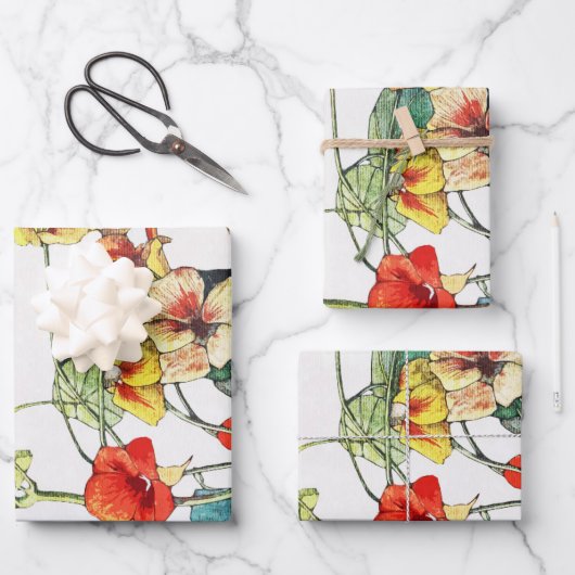 Art Nouveau Garden Nasturtium Blume Geschenkpapier Set (Vorderseite)