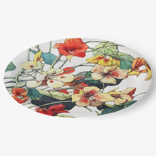 Art Nouveau Garden Nasturtium Blume Pappteller (Schrägansicht)