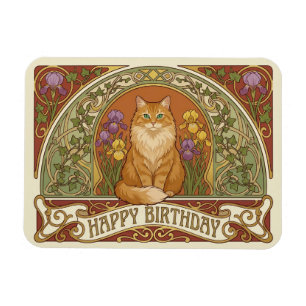 Art Nouveau Geburtstagskarte für rote Katze Magnet