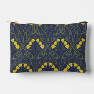 Art Nouveau Gelbe Narzissen und Stiele Blau Zubehörtasche