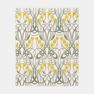 Art Nouveau Gelbe Narzissen und Stiele Creme Fleecedecke