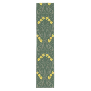 Art Nouveau Gelbe Narzissen und Stiele Grün Kurzer Tischläufer