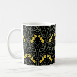 Art Nouveau Gelbe Narzissen und Stiele Schwarz Kaffeetasse