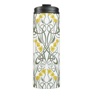 Art Nouveau Gelbe Narzissen und Stiele Weiß Thermosbecher