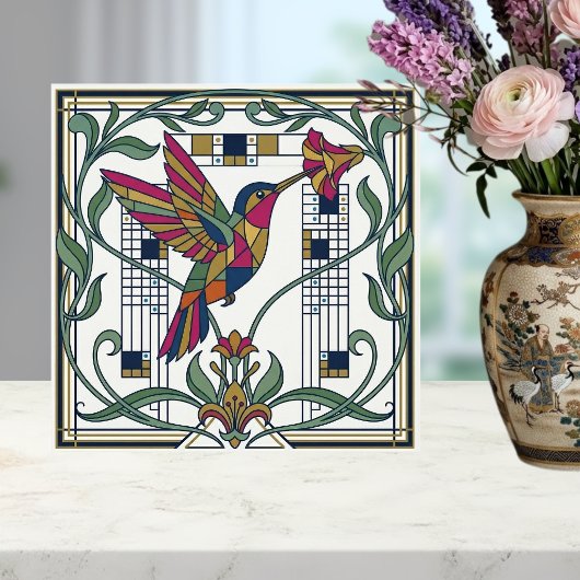 Art Nouveau Geometric Bird Flower Ceramic Tile Fliese