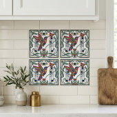 Art Nouveau Geometric Bird Flower Ceramic Tile Fliese