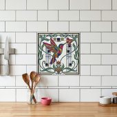 Art Nouveau Geometric Bird Flower Ceramic Tile Fliese