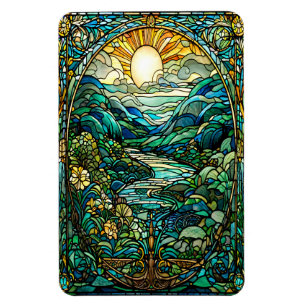 Art Nouveau gestresstes Glas Sonnenaufgang Landsch Magnet