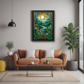 Art Nouveau gestresstes Glas Sonnenaufgang Landsch Poster