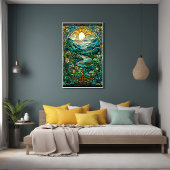 Art Nouveau gestresstes Glas Sonnenaufgang Landsch Poster