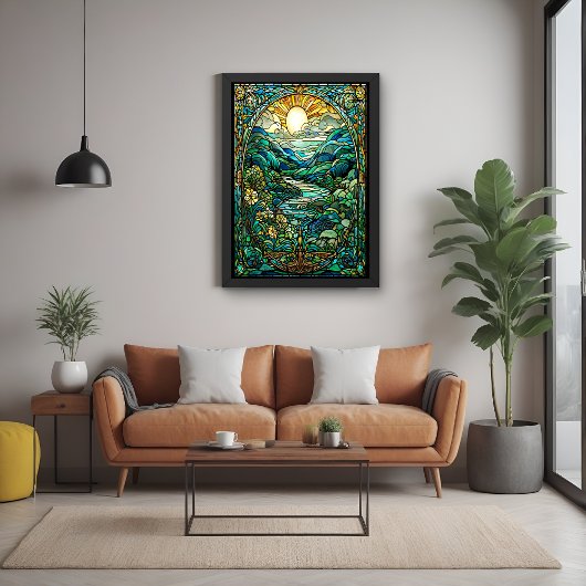 Art Nouveau gestresstes Glas Sonnenaufgang Landsch Poster