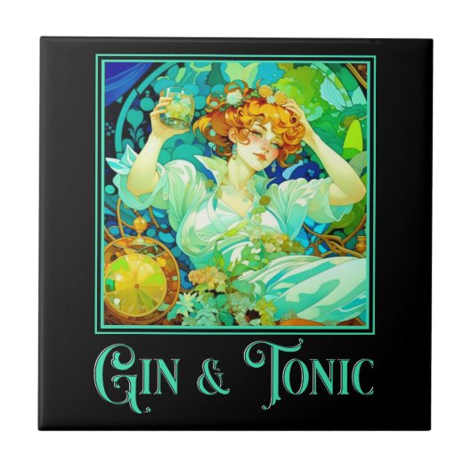 Art Nouveau Gin & Tonic Fliese (Vorderseite)