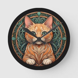 Art Nouveau Ginger Cat Runde Wanduhr