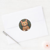 Art Nouveau Ginger Cat Runder Aufkleber (Umschlag)