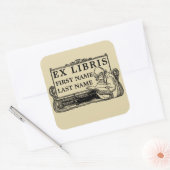 Art Nouveau Girl Reading Book Ex Libris Template Quadratischer Aufkleber (Umschlag)